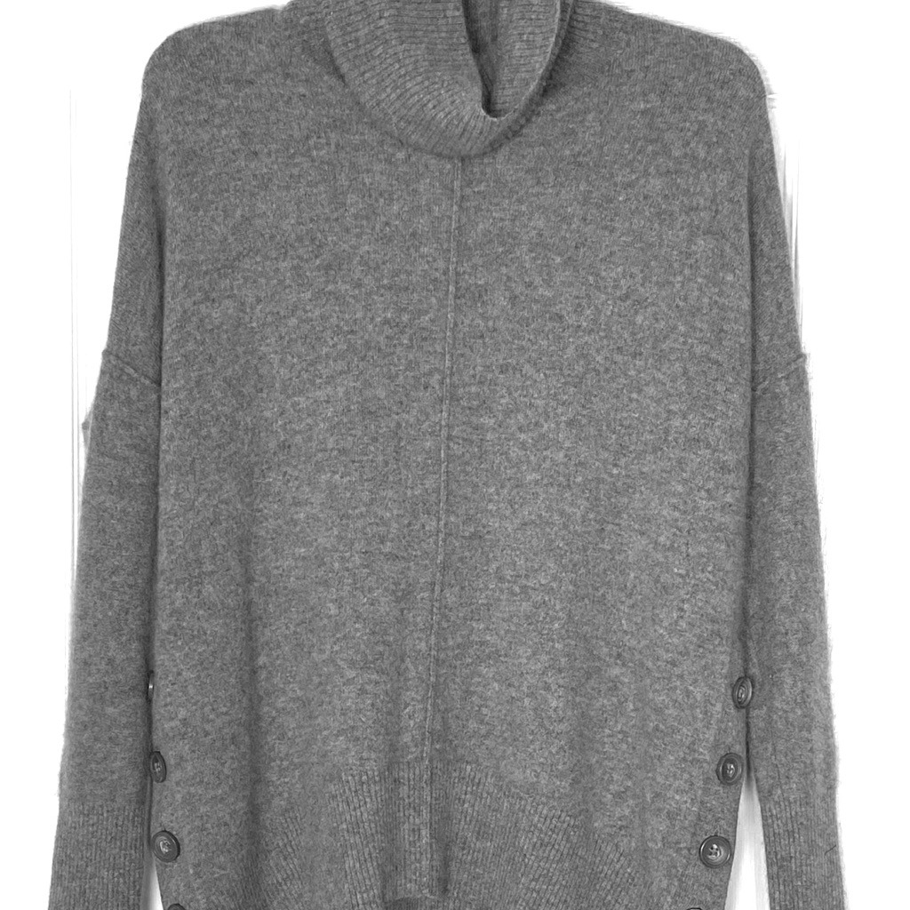 Cynthia Rowley Charcoal Turtleneck Sweater 2-Ply Cashmere Button Funnel Neck